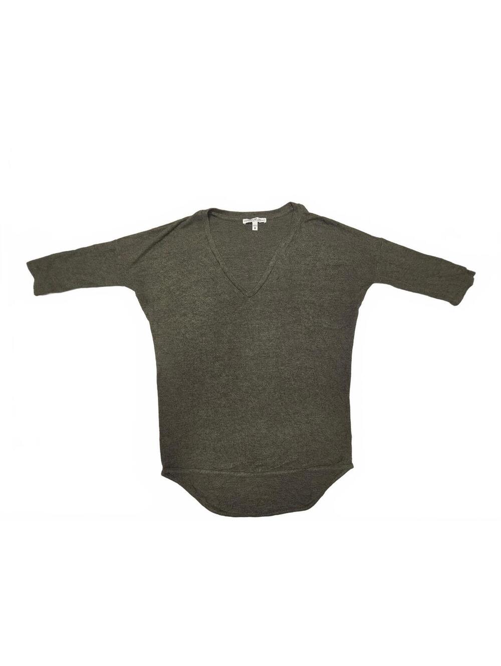 Express One Eleven Green V-Neck Curved Hem Lightweight Sweater Womens Size XS